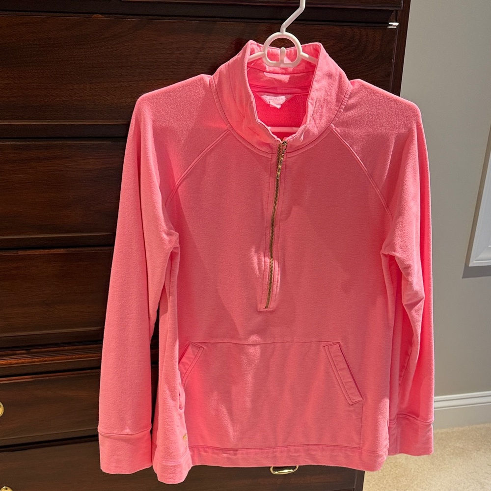 Lilly Pulitzer Vibrant Pink Pullover. 1/2 zip Sweatshirt